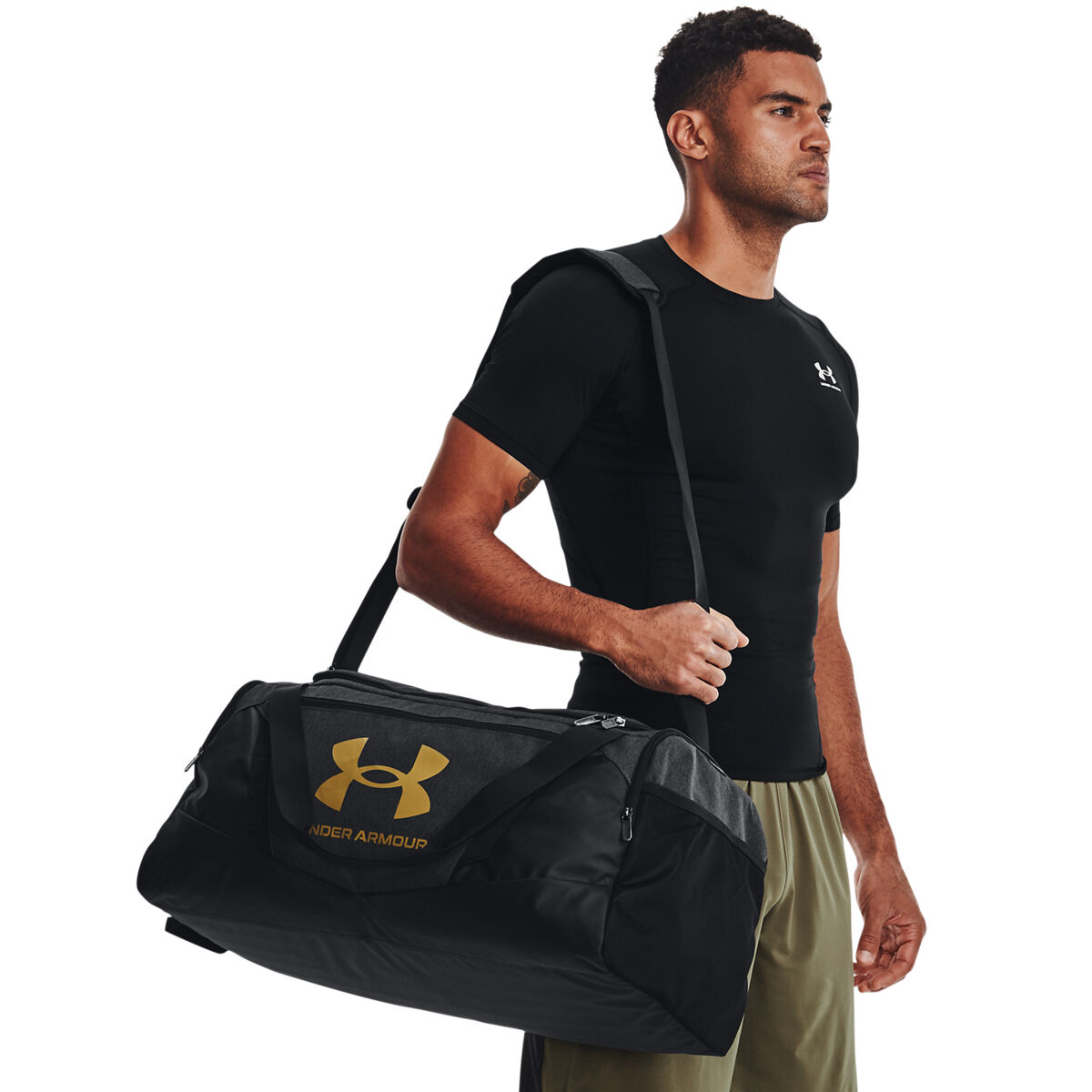 UA Undeniable 5.0 Duffle Medium, Black Heather/Black/Metallic Gold