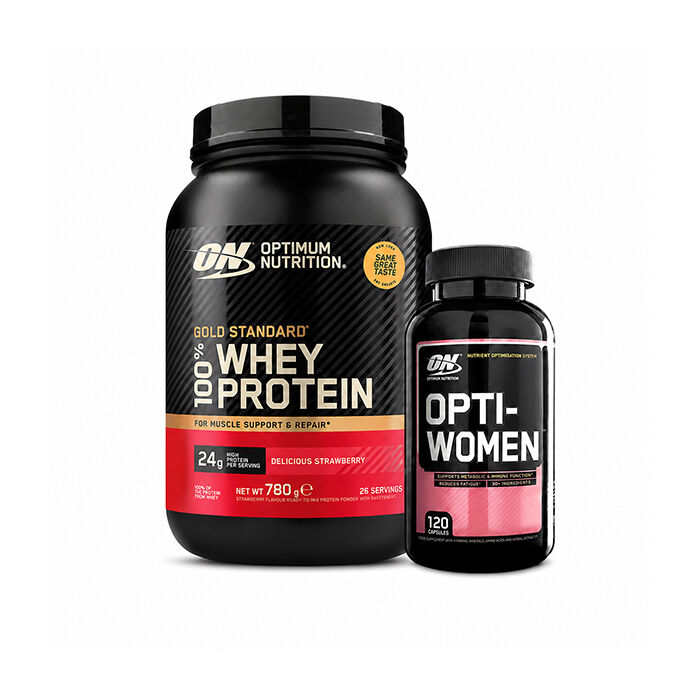 100 % Whey Gold Standard heraproteiini 700 g + Opti-Women, 120 kapselia