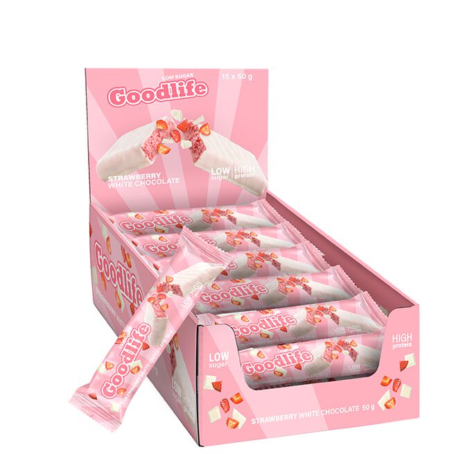 15 x Vähäsokerinen proteiinipatukka 50 g Strawberry White chocolate