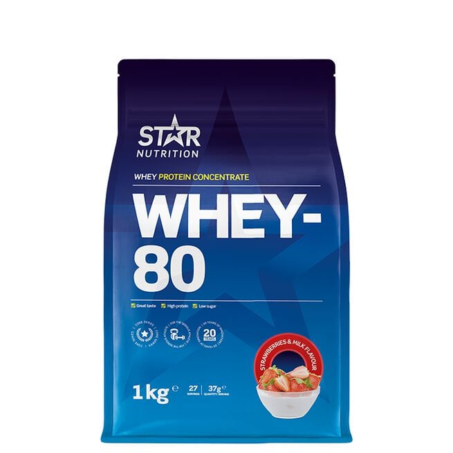 Whey-80 Heraproteiini 1 kg Jordgubbar & Mjölk