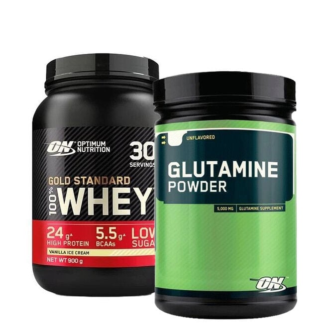 100 % Whey Gold Standard heraproteiini 908 g + glutamiinijauhe 630 g