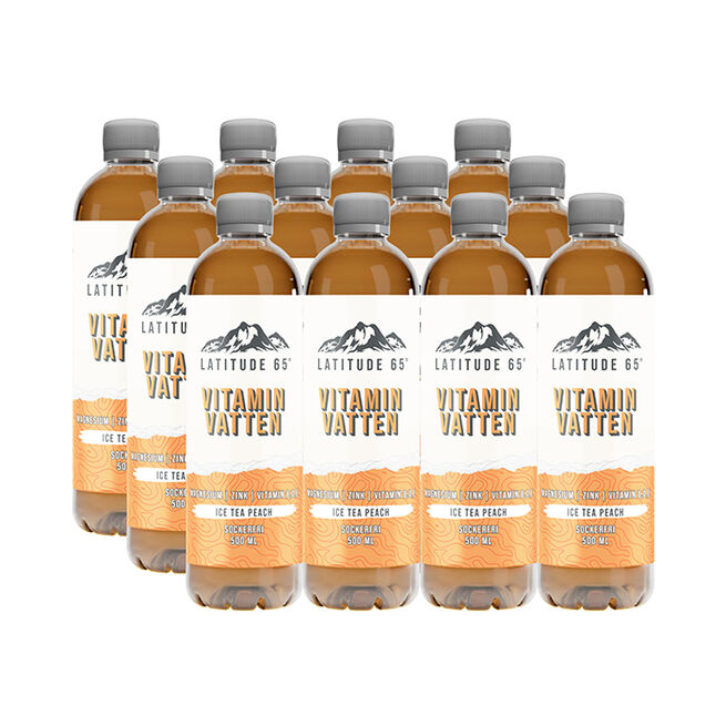 12 x Latitude 65, Vitaminvatten, 500 ml Ice tea peach