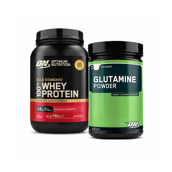 100 % Whey Gold Standard heraproteiini 700 g + glutamiinijauhe 630 g