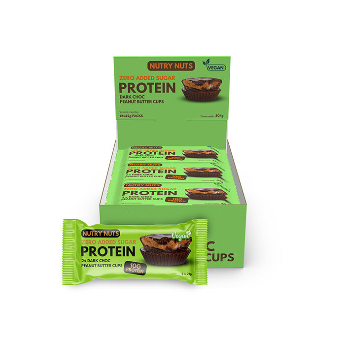 Box Nutry Nuts Protein Peanut Butter Cups 42 g Chocolate Hazelnut Dark Choc