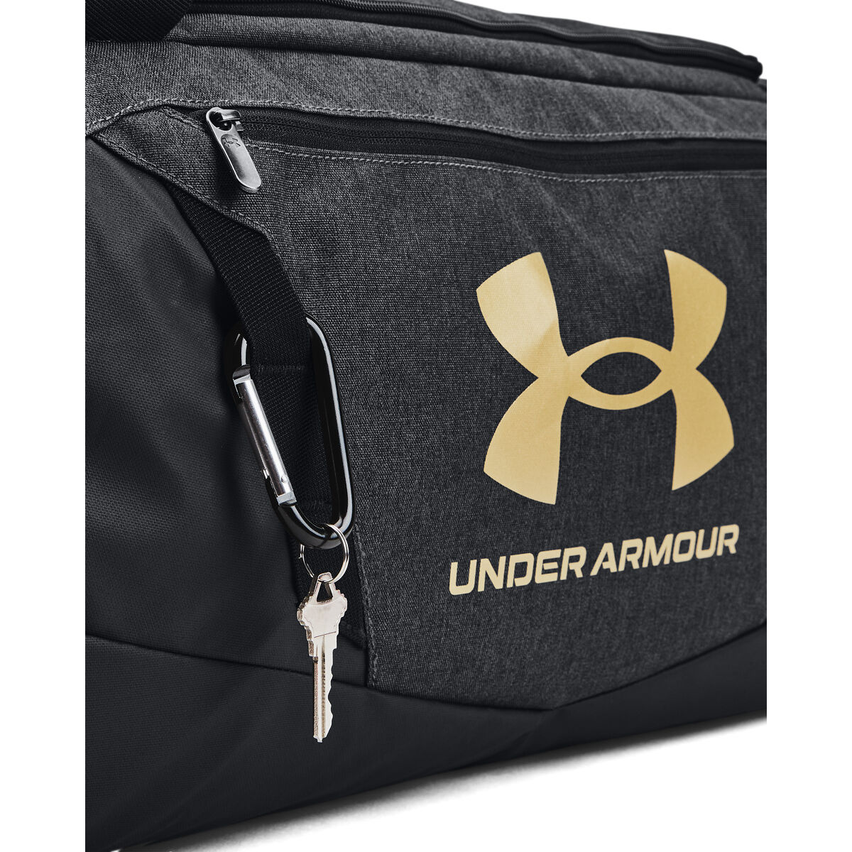 UA Undeniable 5.0 Duffle Medium, Black Heather/Black/Metallic Gold