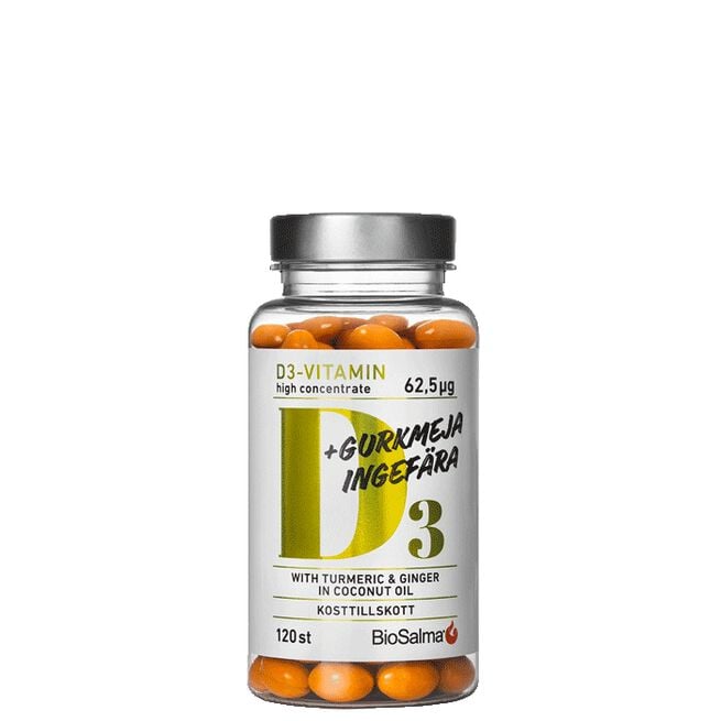 D3-vitamiini + kurkuma inkivääri 120 kapselia