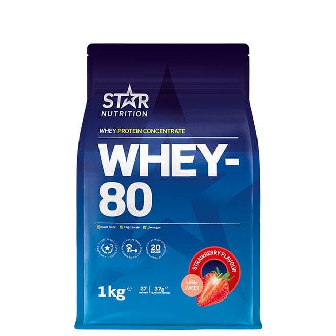 Whey-80 Heraproteiini 1 kg Jordgubb Less Sweet (NEW)