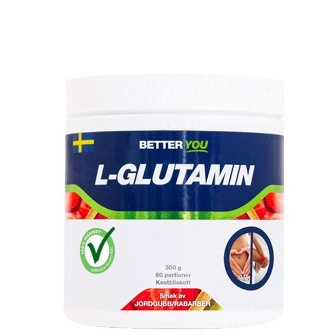 Luonnollinen L-glutamiini 300 g Mansikkaraparperi Jordgubb/Rabarber
