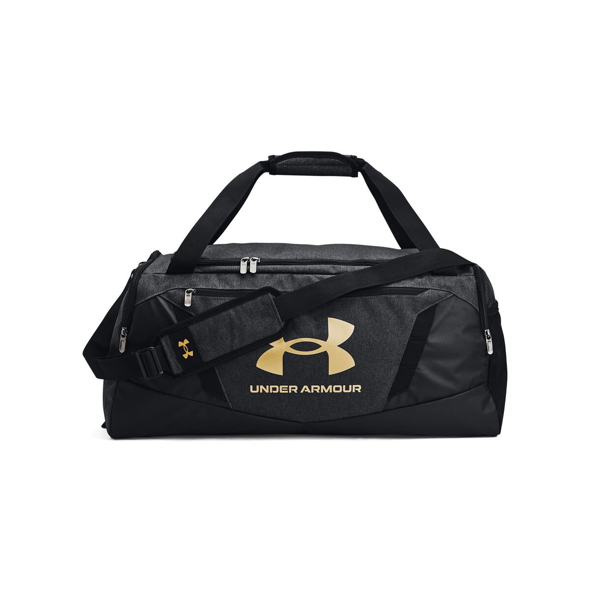 UA Undeniable 5.0 Duffle Medium, Black Heather/Black/Metallic Gold