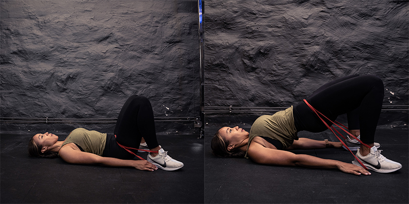 Glute bridge vastusnauhalla Glute bridge vastusnauhalla