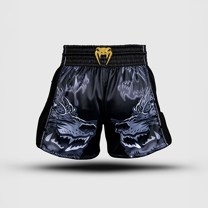 Venum Wolf Atak Muay Thai Shorts Musta Harmaa
