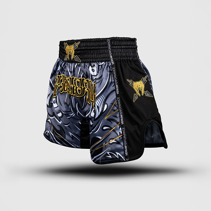 Venum Wolf Atak Muay Thai Shorts Musta Harmaa