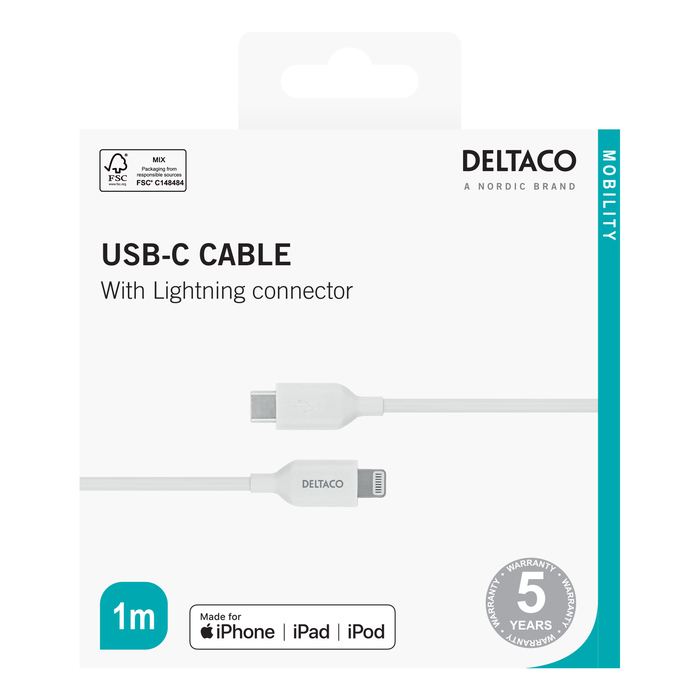 USB-C Lightning-latauskaapeli Valkoinen 1 m