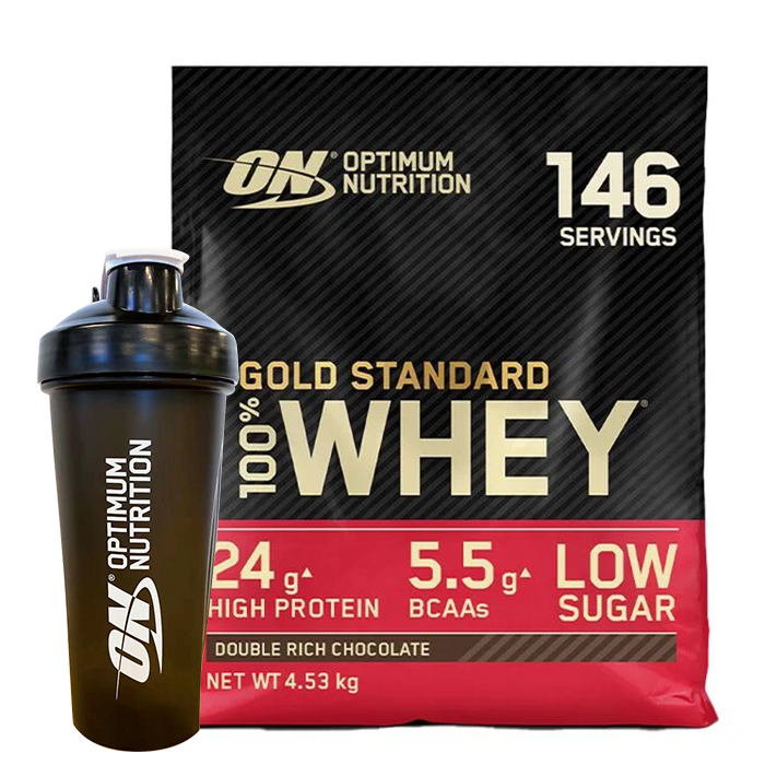 Optimum Nutrition 100% Whey Gold Standard Heraproteiini 4545 g + Optimum Shaker 900 ml Black