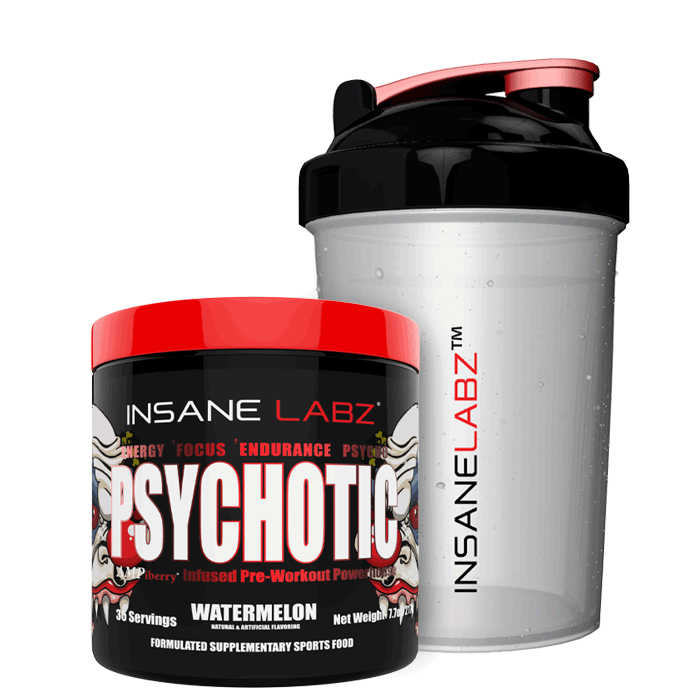 Psychotic Pre-Workout, 35  servings + Insane Labz Shaker