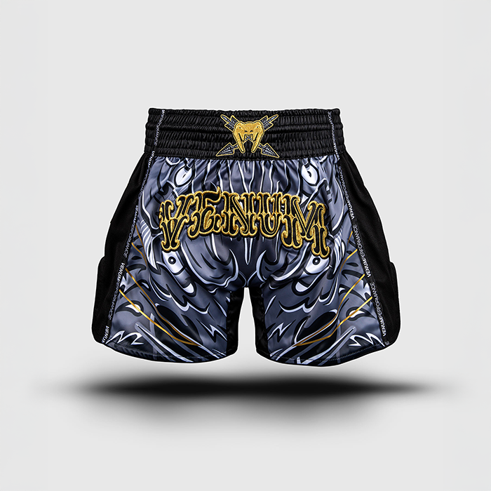 Venum Wolf Atak Muay Thai Shorts Musta Harmaa