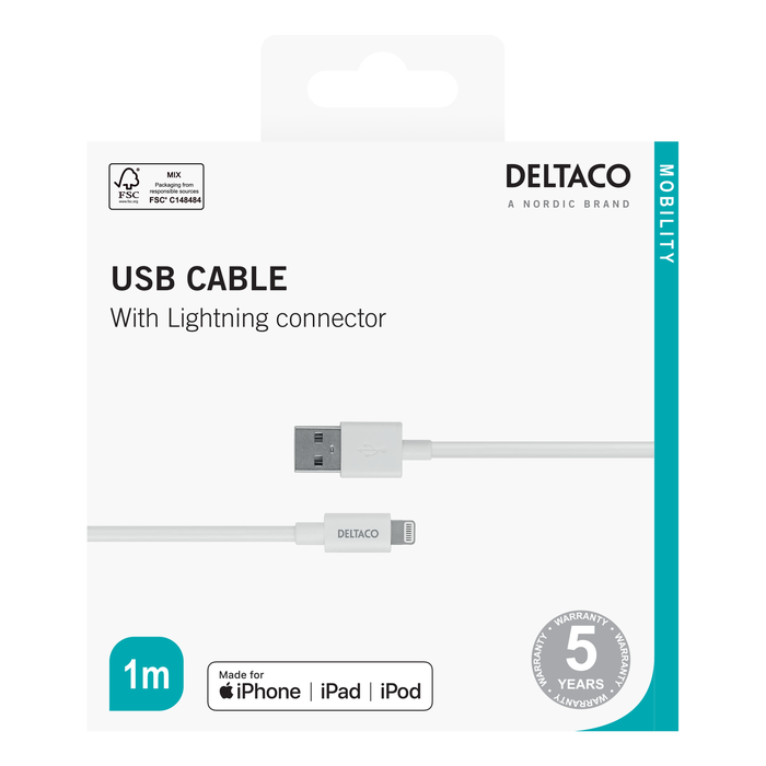 USB-A Lightning-latauskaapeli Valkoinen 1 m