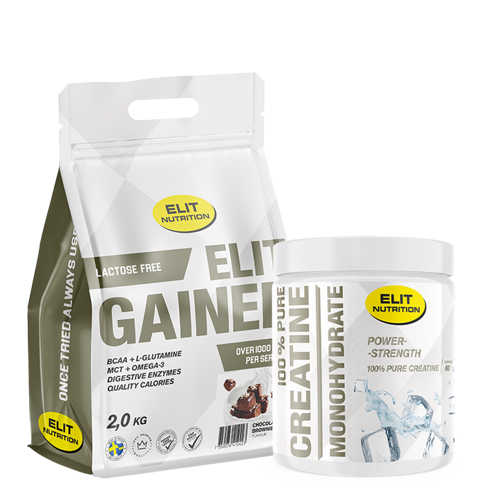 100 % puhdasta kreatiinimonohydraattia 300 g + laktoositon Gainer 2 kg