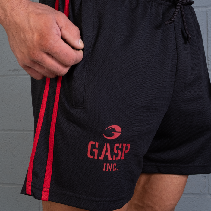 2 Stripe St. Mesh Shorts, Musta/Punainen