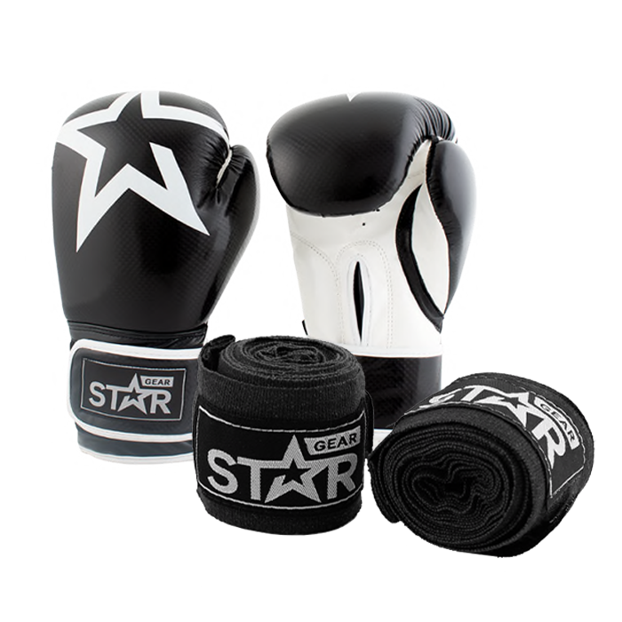 Star Gear Boxing Gloves Black + få Hand Wraps på köpet