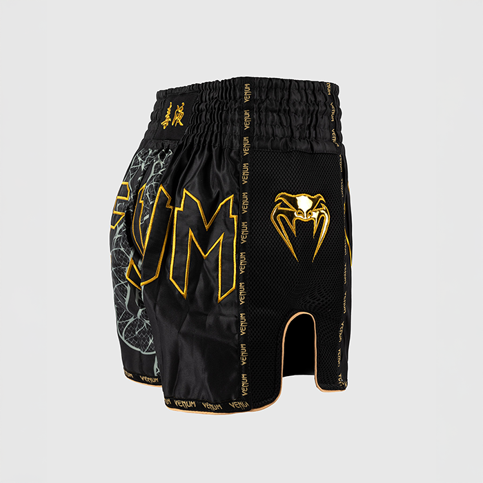 Serpenti Muay Thai-Shortsit Musta Hopea Kulta