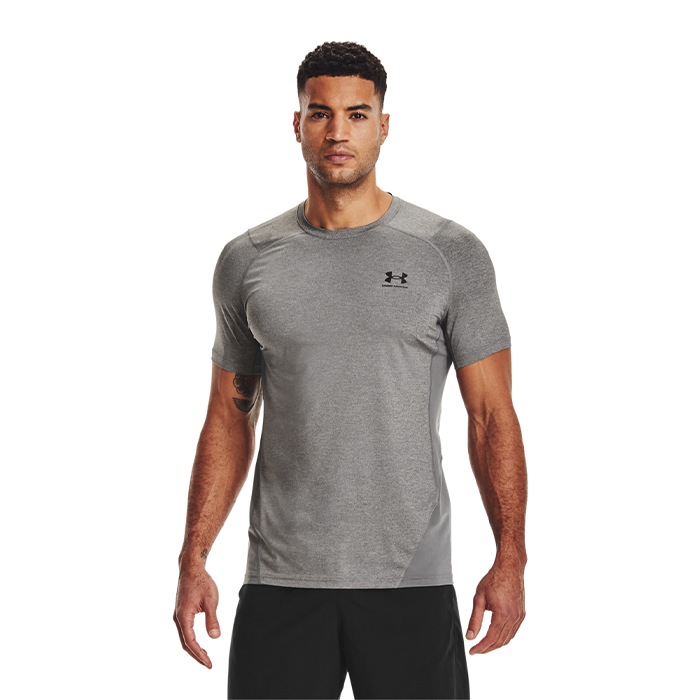 UA HG Armour Fitted SS Carbon Heather/Black
