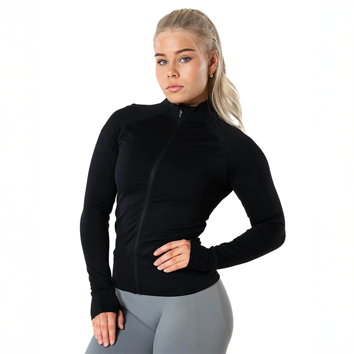 Aura Seamless Zip Pitk&auml;hihainen Musta