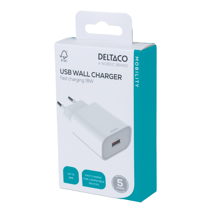USB-A Sein&auml;pikalaturi 18 W Valkoinen
