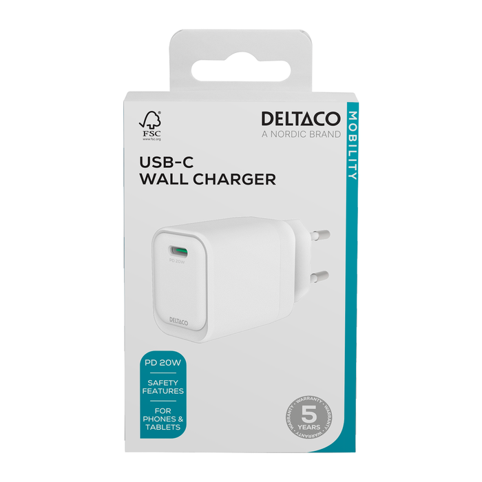 USB-C Sein&auml;pistoke PD 20 W Valkoinen