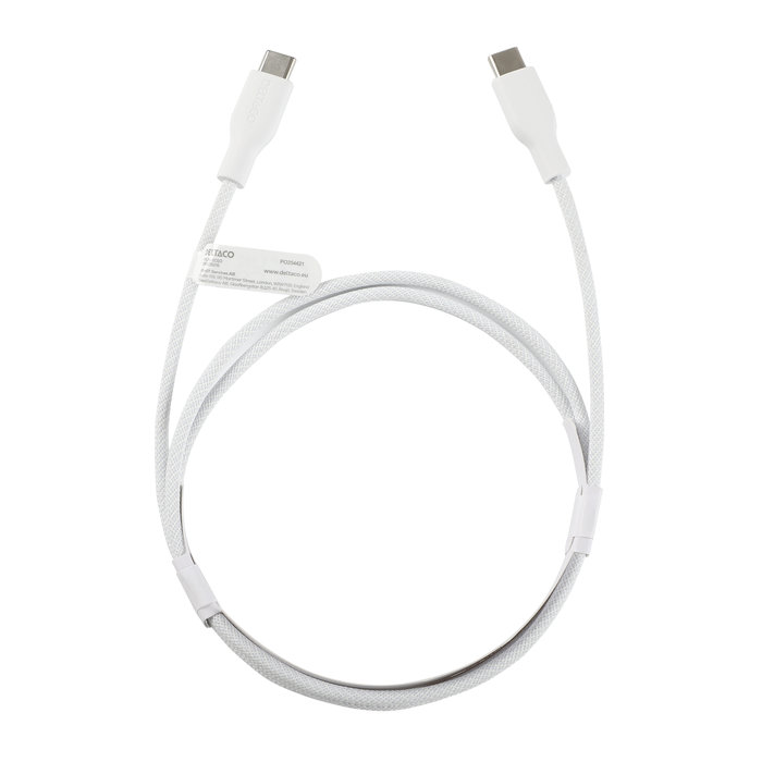 USB-C&ndash;USB-C Latauskaapeli Punottu 60 W Valkoinen 1 m