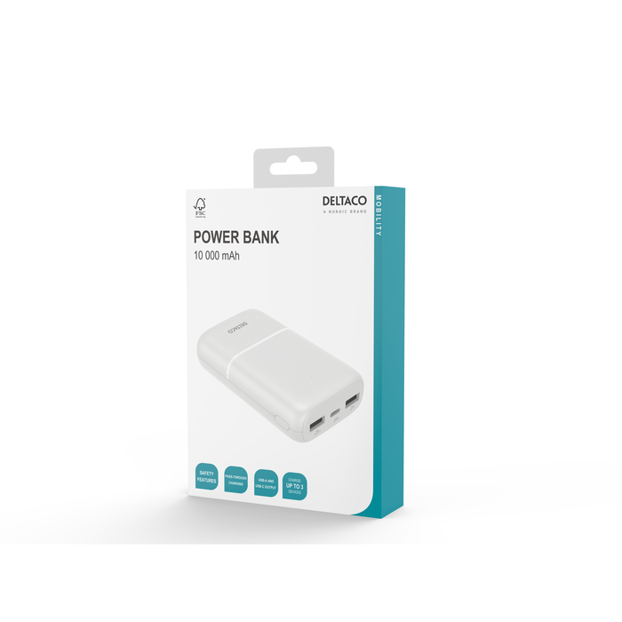 Powerbank 2x USB-A ja 1x USB-C Valkoinen 10 000 mAh