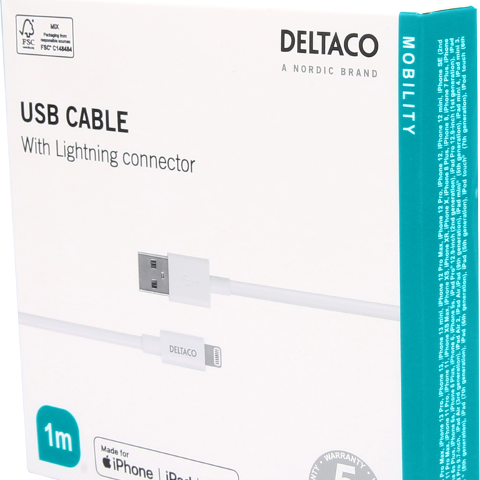 USB-A Lightning-latauskaapeli Valkoinen 1 m