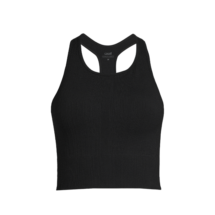 Multi Rib Seamless Padded Sports Top, Black