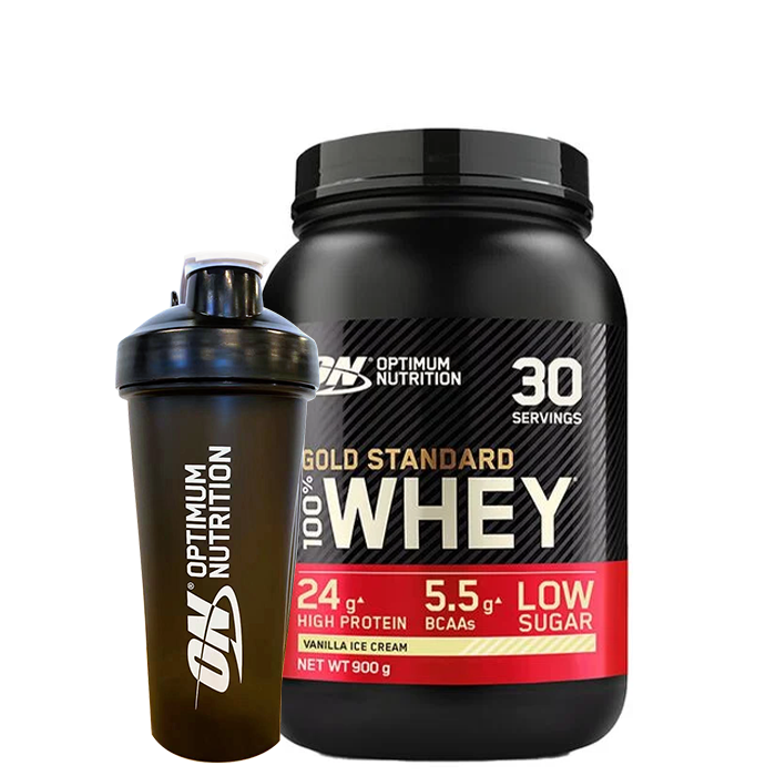 Optimum Nutrition 100% Whey Gold Standard Heraproteiini 908 g + Optimum Shaker 900 ml Black
