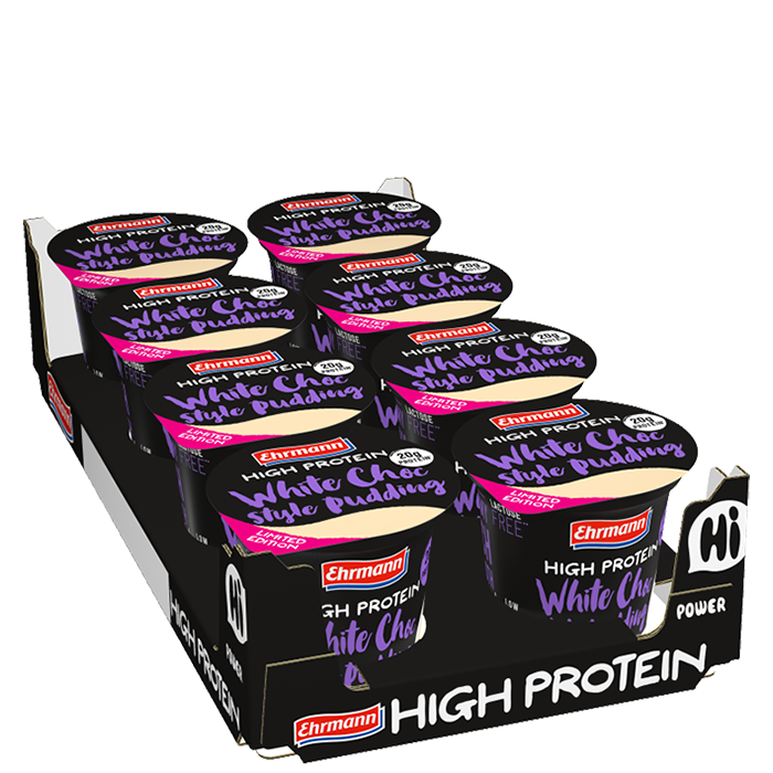 8 x Ehrmann Protein Pudding, 200 g, White Choc, Kort datum White Choc