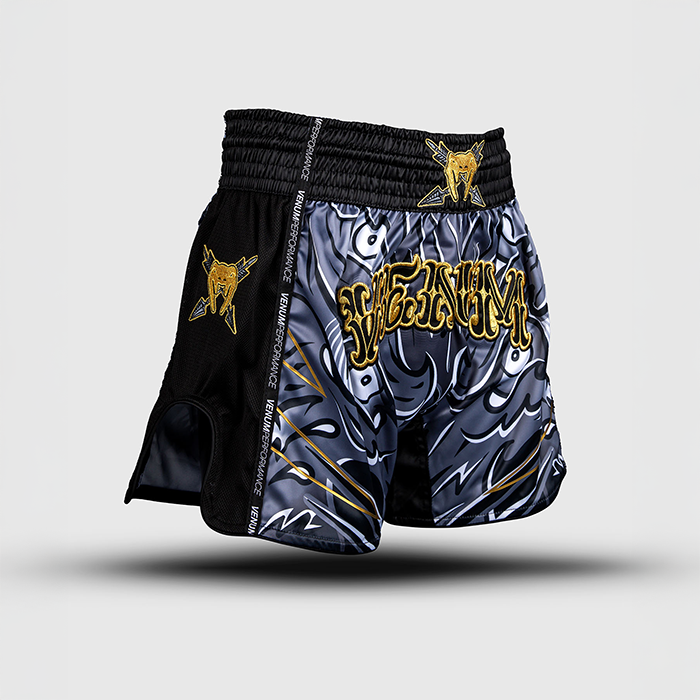 Venum Wolf Atak Muay Thai Shorts Musta Harmaa