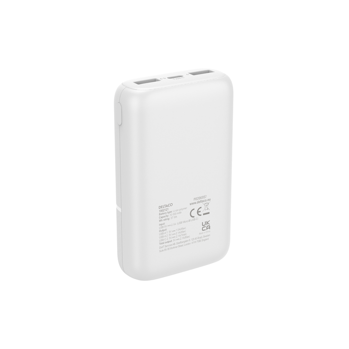 Powerbank 2x USB-A ja 1x USB-C Valkoinen 10 000 mAh