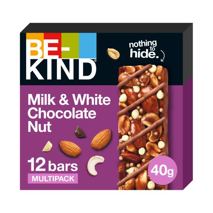 BeKind Bar P&auml;hkin&auml;patukka Maitosuklaa & Valkosuklaa 12 x 40 g Milk & White Chocolate Nut