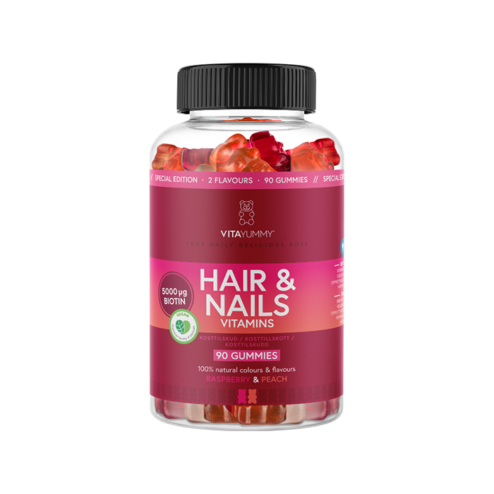 Hair & Nails Vitamiinit 90 kpl Vadelma Persikka