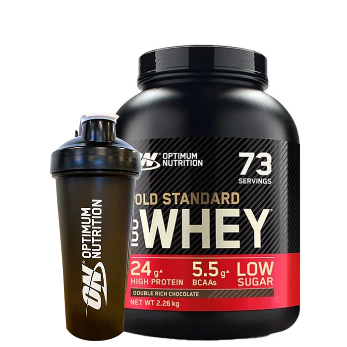 Optimum Nutrition 100% Whey Gold Standard Heraproteiini 2273 g + Optimum Shaker 900 ml Black